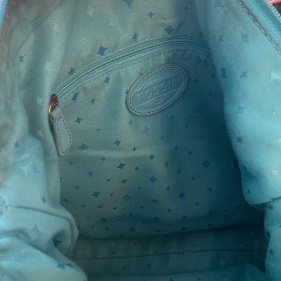 FOSSIL Teal Turquoise Blue Leather Crossbody/Messenger handbag (A) - Picture 7 of 10